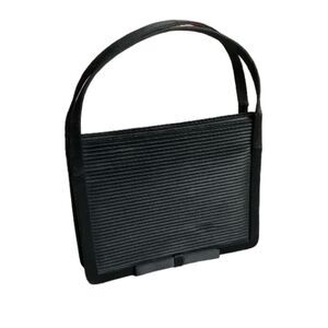 Vintage Women's Black Handbag Evening Purse Pleated Fabric Bow Made in Spain